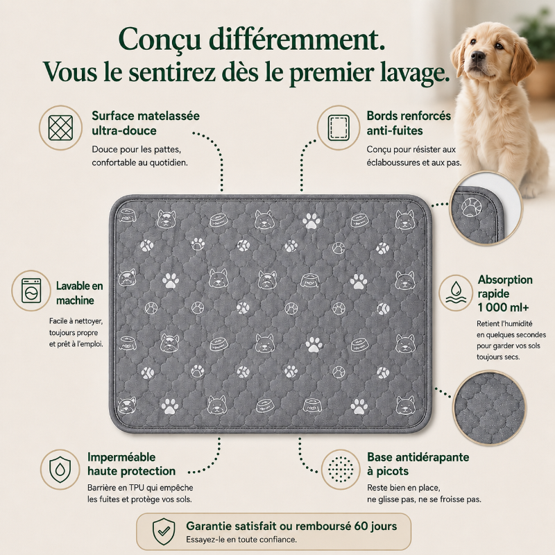 PawPropre™ Tapis Éducateur & Propreté Lavable Réutilisable